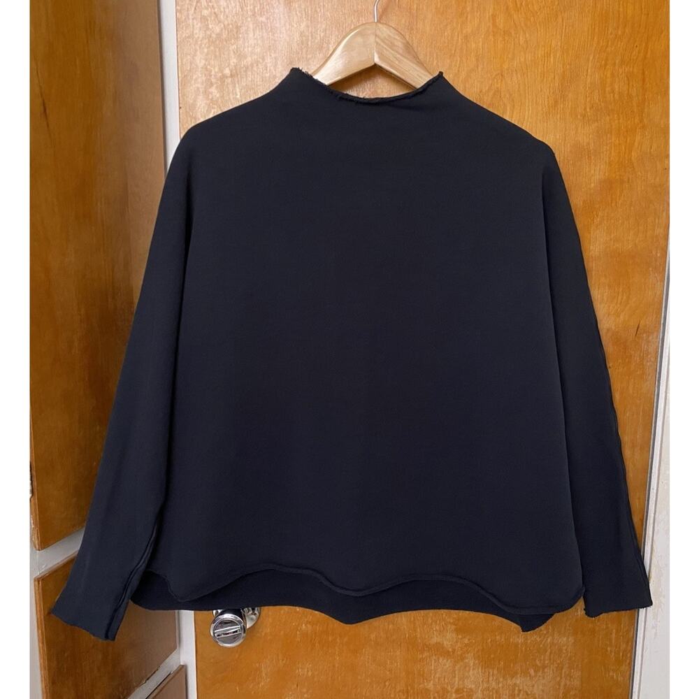 Frank & Eileen Effie Capelet Navy Blue Funnel Neck Triple Fleece Minimalist Sz M